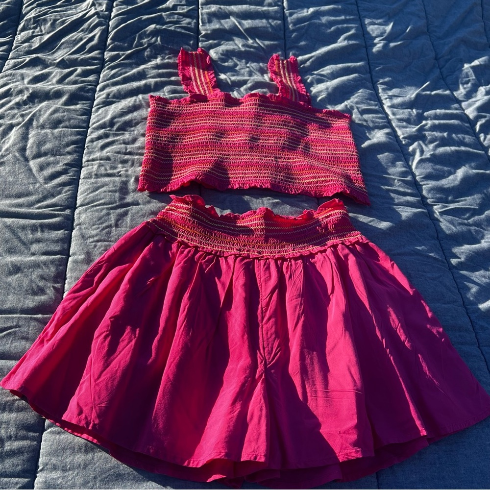 NWT crown & ivy Cabana Pink Smocked Two-Piece Summer Tropical Set Size XL